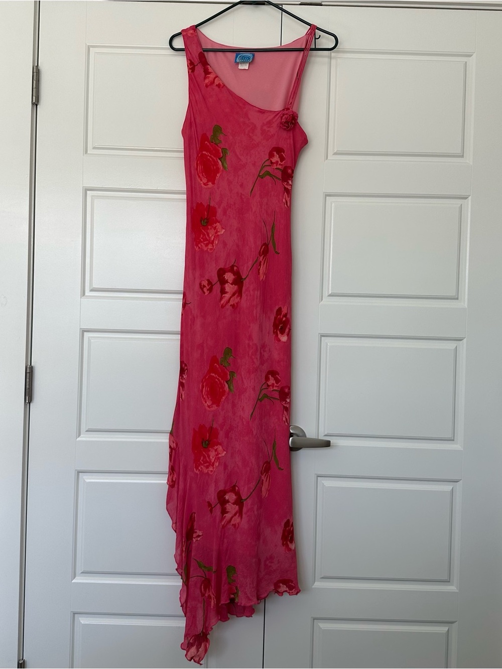 Vintage ISABELLA Pink Floral Ruffle Slip Maxi Dress